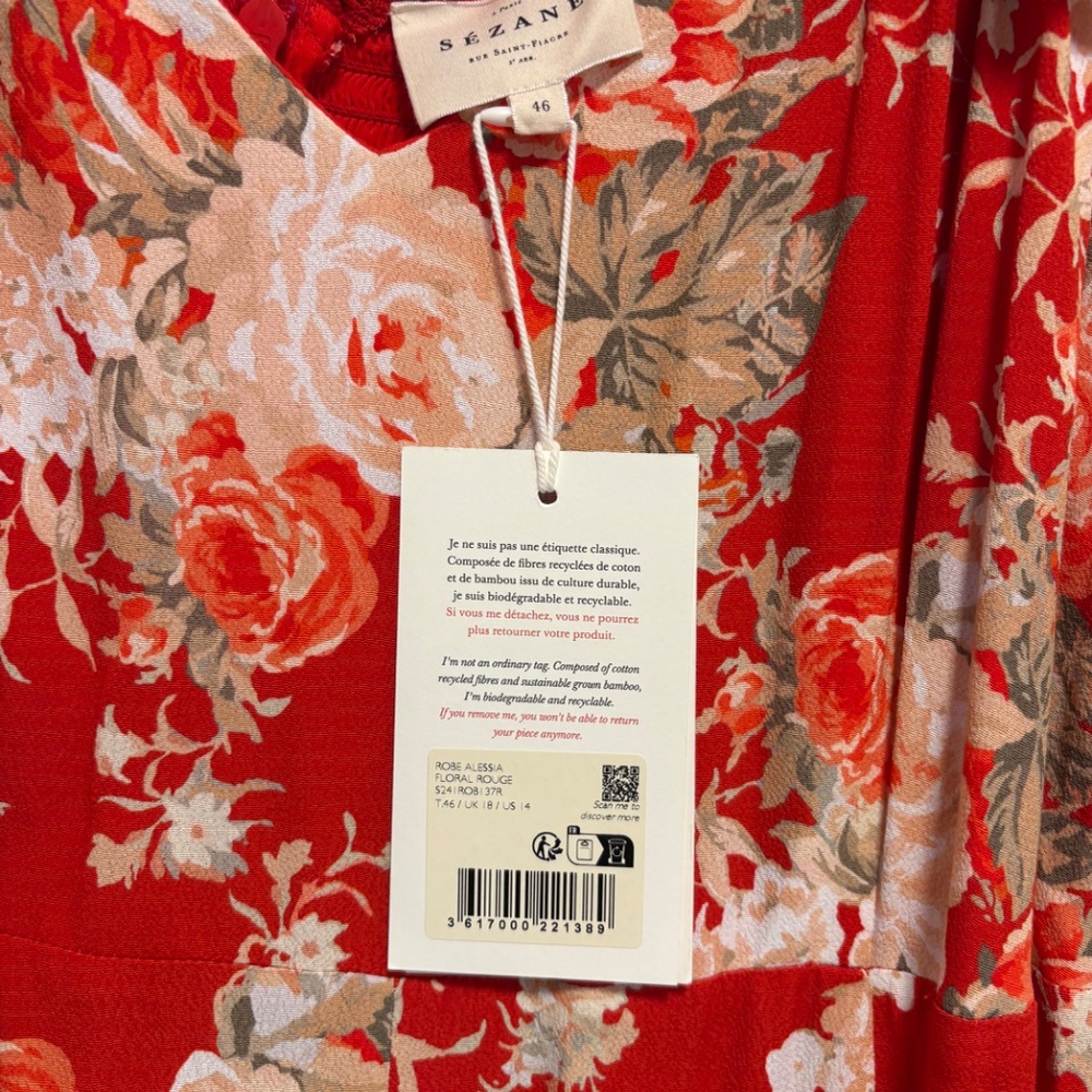 Sezane Alessia Dress Red Floral - Size 14 - Picture 4 of 9